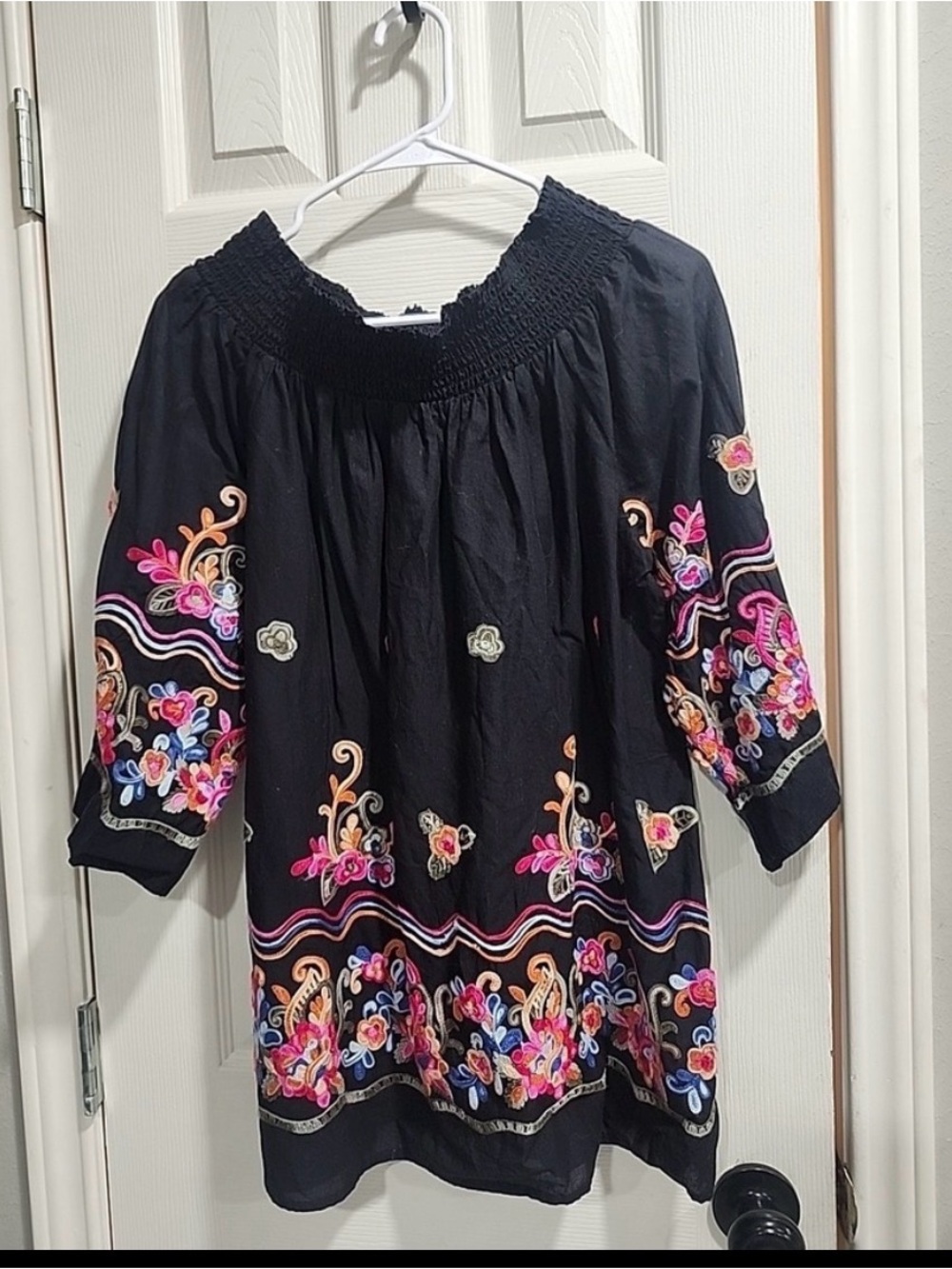 Studio West Black Off-Shoulder Embroidered Tunic - Picture 2 of 13